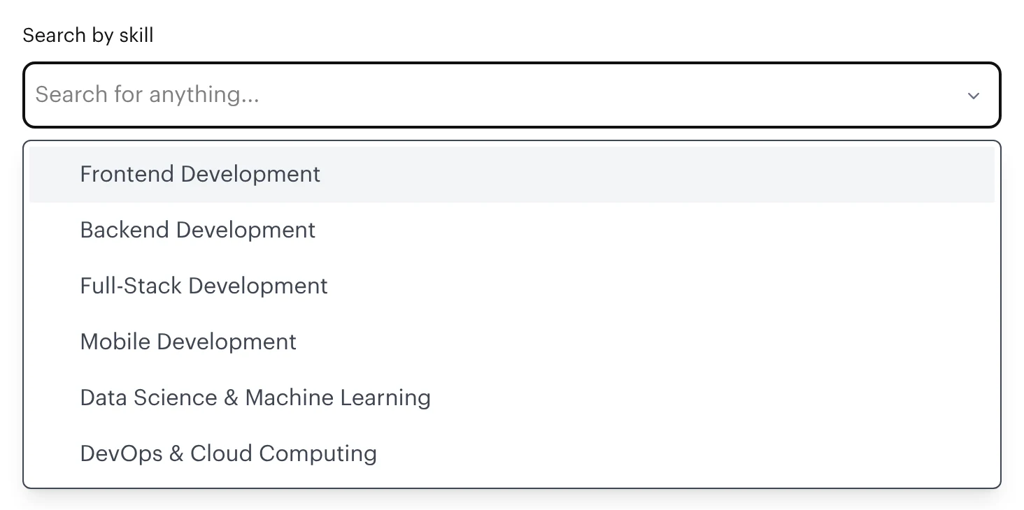 The Gigson app search box with preset searches such as Frontend, Backend and DevOps and Cloud
